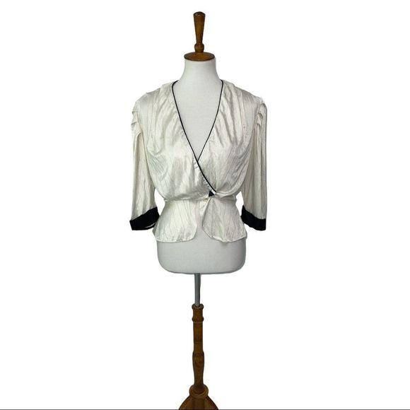 Rare Vintage satin wrap pleated feminine polka dot blouse small - Picture 1 of 11